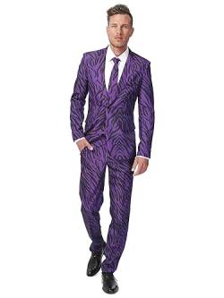 Suitmeister Herren Men Suit Business-Anzug Hosen-Set,Violett Tiger,XXL von Suitmeister