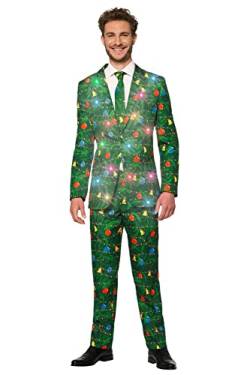 Suitmeister Weihnachtsanzüge für Herren mit LED Weihnachtsbeleuchtung - Chirstmas Green Tree - besteht aus Sakko, Hose und Krawatte - M von Suitmeister