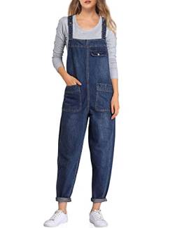 Sukany Damen Casual Baggy Denim Jeans Overalls Lose Latzhose Harem Strampler Jumpsuit Hose, dunkelblau, 36 von Sukany