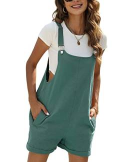Sukany Damen Sommer Casual Baumwolle Leinen Kurze Overalls Verstellbare Träger Bib Shortalls mit Taschen, dunkelgrün, 36 von Sukany