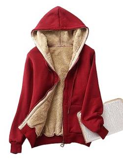 Sukany Damen Winter Hoodies Zip Up Sherpa Fleece Gefüttert Warm Sweatshirt Jacke, rot, 38 von Sukany