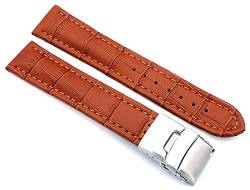 Sulla 18mm Uhrenband Alligator Prägung Genuine Leder Armband mit Faltschließe aus Edelstahl Hellbraun von Sulla