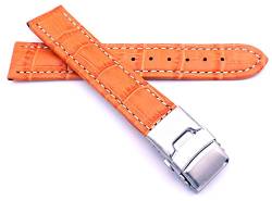 Sulla 18mm Uhrenband Alligator Prägung Genuine Leder Armband mit Faltschließe aus Edelstahl Orange Weiße Naht von Sulla