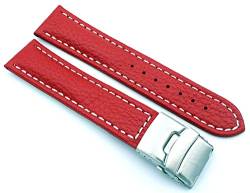 Sulla 18mm Uhrenband Genuine Leder Armband mit Faltschließe aus Edelstahl Rot Weiße Naht von Sulla