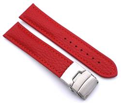 Sulla 18mm Uhrenband Genuine Leder Armband mit Faltschließe aus Edelstahl Rot von Sulla