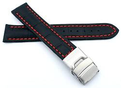 Sulla 20mm Alligator Prägung Genuine Leder Armband mit Faltschließe aus Edelstahl schwarz mit roter Naht von Sulla