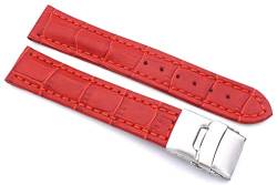 Sulla 20mm Uhrenband Alligator Prägung Genuine Leder Armband mit Faltschließe aus Edelstahl Rot von Sulla