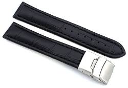 Sulla 20mm Uhrenband Alligator Prägung Genuine Leder Armband mit Faltschließe aus Edelstahl Schwarz von Sulla