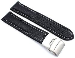 Sulla 20mm Uhrenband Genuine Leder Armband mit Faltschließe aus Edelstahl Schwarz Weiße Naht von Sulla