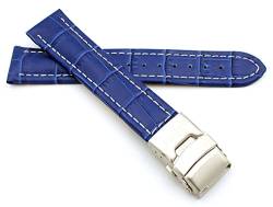 Sulla 22mm Uhrenband Alligator Prägung Genuine Leder Armband mit Faltschließe aus Edelstahl Königsblau Weiße Naht von Sulla
