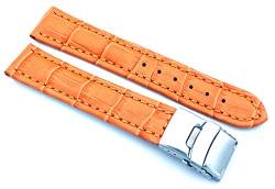 Sulla 22mm Uhrenband Alligator Prägung Genuine Leder Armband mit Faltschließe aus Edelstahl Orange von Sulla