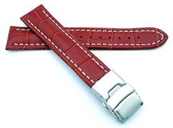 Sulla 22mm Uhrenband Alligator Prägung Genuine Leder Armband mit Faltschließe aus Edelstahl Rot Weiße Naht von Sulla