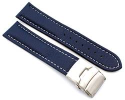 Sulla 22mm Uhrenband Genuine Leder Armband mit Faltschließe aus Edelstahl Königsblau Weiße Naht von Sulla