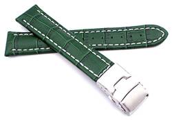 Sulla 24mm Uhrenband Alligator Prägung Genuine Leder Armband mit Faltschließe aus Edelstahl Grün Weiße Naht von Sulla