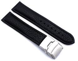 Sulla 24mm Uhrenband Genuine Leder Armband mit Faltschließe aus Edelstahl Schwarz von Sulla