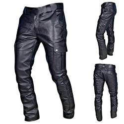 Herren Lederhose Punk Retro Goth Hosen Slim Fit Soft Faux Leder Biker Hose Herbst Winter Lässige Lederjeans Motorradhose mittlere Leibhöhe Lederhosen Men Pants Outdoorhose für Männer von SumLeiter