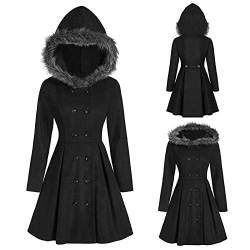 SumLeiter Damen Boucle Wollmantel Herbst und Winter Kapuzenmantel Wolljacke Vintage Wintermantel elegant Winterjacke mit Kapuze Warm übergangsmantel von SumLeiter