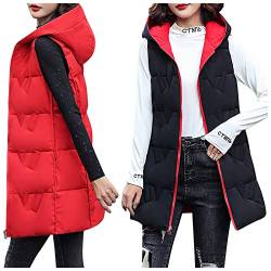 SumLeiter Damen Steppweste Lang Mantel Winterweste doppelseitige Daunenjacke Lockere Wintermantel Vest Warmer Daunenmantel mit Kapuze Lässige puffer weste Ärmellose Wintermantel Lockere Outwear von SumLeiter