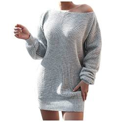 SumLeiter Damen strickkleider lässig einfarbig lässig pullikleid V-Ausschnitt Sweater Kleid Locker Jumper pulloverkleider elegant Minikleid Wickelkleid Mode Stricksweat Strickpullover Winterkleid von SumLeiter