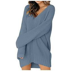 SumLeiter Damen strickkleider lässig einfarbig lässig pullikleid V-Ausschnitt Sweater Kleid Locker Jumper pulloverkleider elegant Minikleid Wickelkleid Mode Stricksweat Strickpullover Winterkleid von SumLeiter