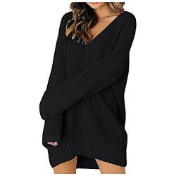 SumLeiter Damen strickkleider lässig einfarbig lässig pullikleid V-Ausschnitt Sweater Kleid Locker Jumper pulloverkleider elegant Minikleid Wickelkleid Mode Stricksweat Strickpullover Winterkleid von SumLeiter