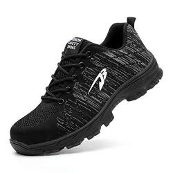 Sumateng Sicherheitsschuhe Herren Damen Arbeitsschuhe Leicht Sportlich Atmungsaktiv Schutzschuhe Stahlkappe Sneaker rutschfeste Sportschutzschuhe 536 Black44 von Sumateng