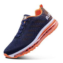 Sumateng Sneaker Damen Air Sportschuhe rutschfest Atmungsaktiv Laufschuhe Luftpolster Turnschuhe Leichte Schuhe Sportschuhe Herren Sneakers 833 Blue Orange 45 EU von Sumateng