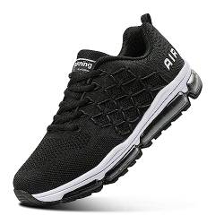 Sumateng Sneaker Damen Air Sportschuhe rutschfest Atmungsaktiv Laufschuhe Luftpolster Turnschuhe Leichte Schuhe Sportschuhe Herren Sneakers 877 Black 44EU von Sumateng