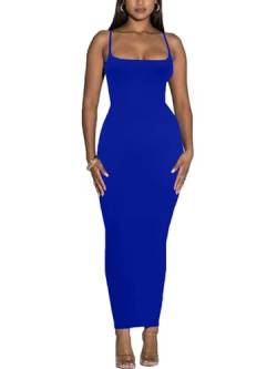 Damen Spaghettiträger Maxikleid - Sommer Casual Club Party Bodycon Eng Lang Slip Kleider, Königsblau, Mittel von Sumche