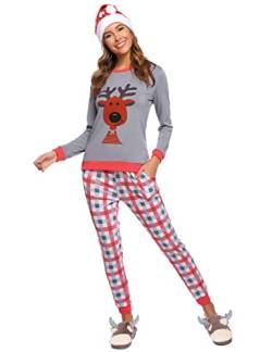 Sumeyuyu Schlafanzug Damen Lang Winter Pyjama Set Baumwolle Langarm Nachtwäsche Karierte Pyjamahose Hausanzug Zweiteiliger Nachtwäsche von Sumeyuyu