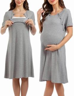Sumeyuyu Stillnachthemd Damen Baumwolle Mutterschaft Nachthemd Schwangere Kurzarm mit Knopfleiste Umstandsnachthemd für Schwangere oder Stillende Frauen von Sumeyuyu