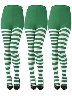 3 Paare St. Patrick's Day Gestreifte Strumpfhosen in voller Länge Oberschenkel Strumpf für Damen St. Patrick's Day (Grün, Weiß, Kindergröße) von Sumind