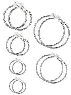 6 Paar Hoop Ohrringe Clip On Ohrringe nicht Piercing Ohrringe Set für Damen und Mädchen, 6 Größen (Silberfarbe) von Sumind