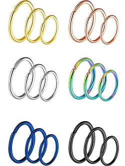 Sumind 18 Stück 20 Gauge Edelstahl Nase Ring Ohrring Hoop für Körper Piercing, 6 Farben, 3 Größen von Sumind