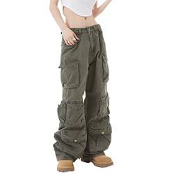 Damen Baggy Cargo Hosen Y2K Kleidung Multi-Pocket Relaxed Fit Jeans Fairy Grunge Kleidung Alt Emo Streetwear, Grün (Army Green), S von Sumleno