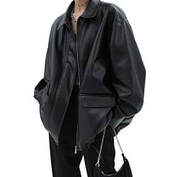 Sumleno Frauen Kunstleder Blazer Vintage Revers Boyfriend PU Jacke Langarm Button Down Mantel Streetwear, A, M von Sumleno