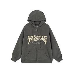 Sumleno Y2K Zip Up Hoodie Brief Druck Stern Grafik Grunge Hooded Cord Sweatshirt Jacke Oversized Retro Y2k Kleidung, Grau, L von Sumleno