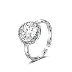 Summens Ringe Damen 925 Sterling Silber Einstellbar Brillantschliff Zirkonia Öffnung Ringe Partnerringe Lebensbaum Stammbaum Eheringe Freundschaftsringe von Summens