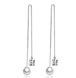 chenyesun Ohrringe Damen Mädchen 925er Sterling Silber Lange Perlen mit Zirkonia Hypoallergen ohrhänger Pour Hochzeit von Summens