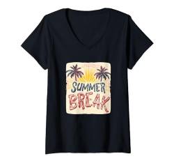 Damen Frische Sommerfarben mit Pausen- und Urlaubsliebhabern T-Shirt mit V-Ausschnitt von Summer Break Costume