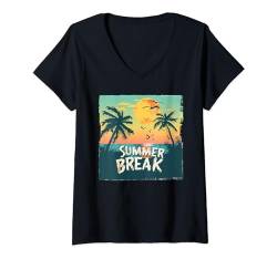 Damen Meer und Palmen für Urlaub und Sommerpause T-Shirt mit V-Ausschnitt von Summer Break Costume