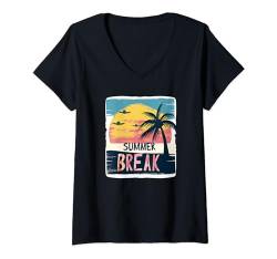 Damen Schönes, lebendiges Sommerferien-Kostüm für Jungen und Mädchen T-Shirt mit V-Ausschnitt von Summer Break Costume