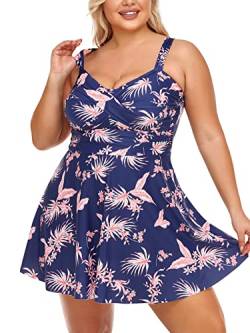 Summer Mae Damen Badekleid Große Größen Zweiteiliger Tankini mit Shorts V-Ausschnitt Badeanzug Plus Size Mittelnacht Ahorn 46 von Summer Mae