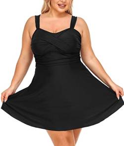 Summer Mae Damen Badekleid Große Größen Zweiteiliger Tankini mit Shorts V-Ausschnitt Badeanzug Plus Size Schwarz 48 von Summer Mae