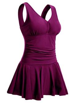 Summer Mae Damen Badekleid Plus Size Geblümt Figurformender Einteiler Badeanzug Swimsuit Lila Rot (EU Size 46-48)-XL von Summer Mae