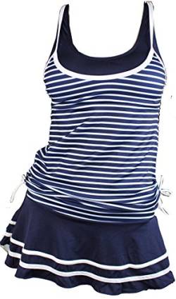 Summer Mae Damen Tankini Retro Streifen Badekleider Marineblau Gestreift L von Summer Mae