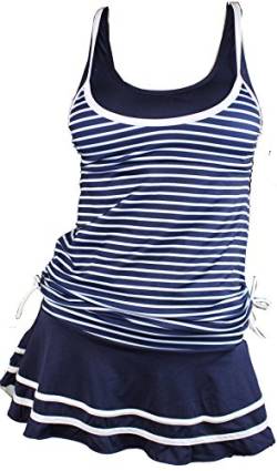 Summer Mae Damen Tankini Retro Streifen Badekleider Marineblau Gestreift S von Summer Mae