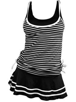 Summer Mae Damen Tankini Retro Streifen Badekleider Schwarz Gestreift 2XL von Summer Mae