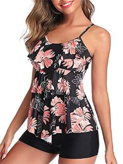 Summer Mae Damen Tankini Volants Badeanzug mit Badeshorts Zwei Teilig Bademode Blumen S von Summer Mae