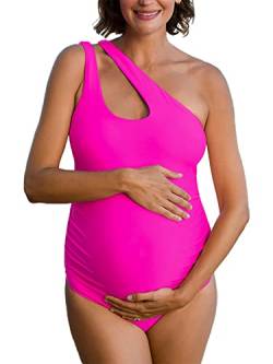 Summer Mae Mutterschaft Einteiler Badeanzug Ausschnitt Schwangerschaft Badeanzug Eine Schulter Monokini, Knallpink (Hot Pink), Medium von Summer Mae